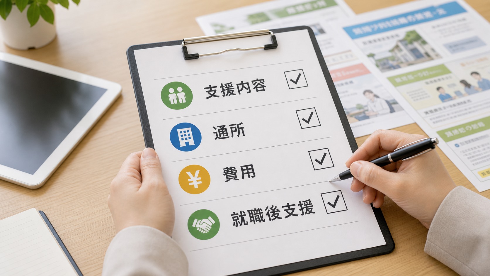 就労移行支援事業所の見学で聞く質問を支援内容・通所・費用・就職後支援で整理した表
