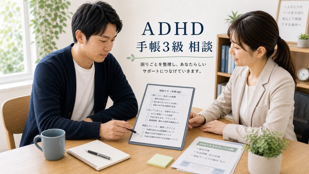 ADHDで障害者手帳3級を申請するか相談前に整理するイメージ
