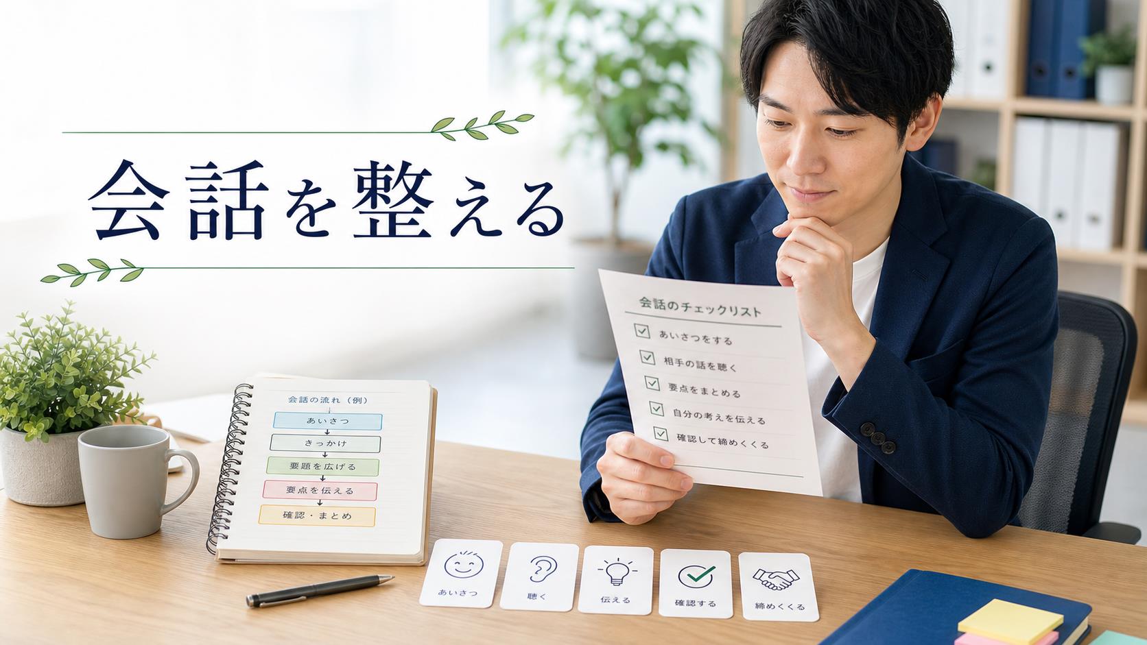 会話のキャッチボールができない大人が職場で会話の型と相談先を整理するイメージ