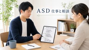 ASDの特徴と仕事の困りごとを相談準備として整理するイメージ