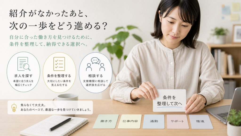 dodaチャレンジで断られたと感じた時に求人条件と次の選択肢を整理するイメージ
