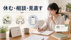 就労移行支援に行きたくない時に休むか相談するかをノートで整理するイメージ