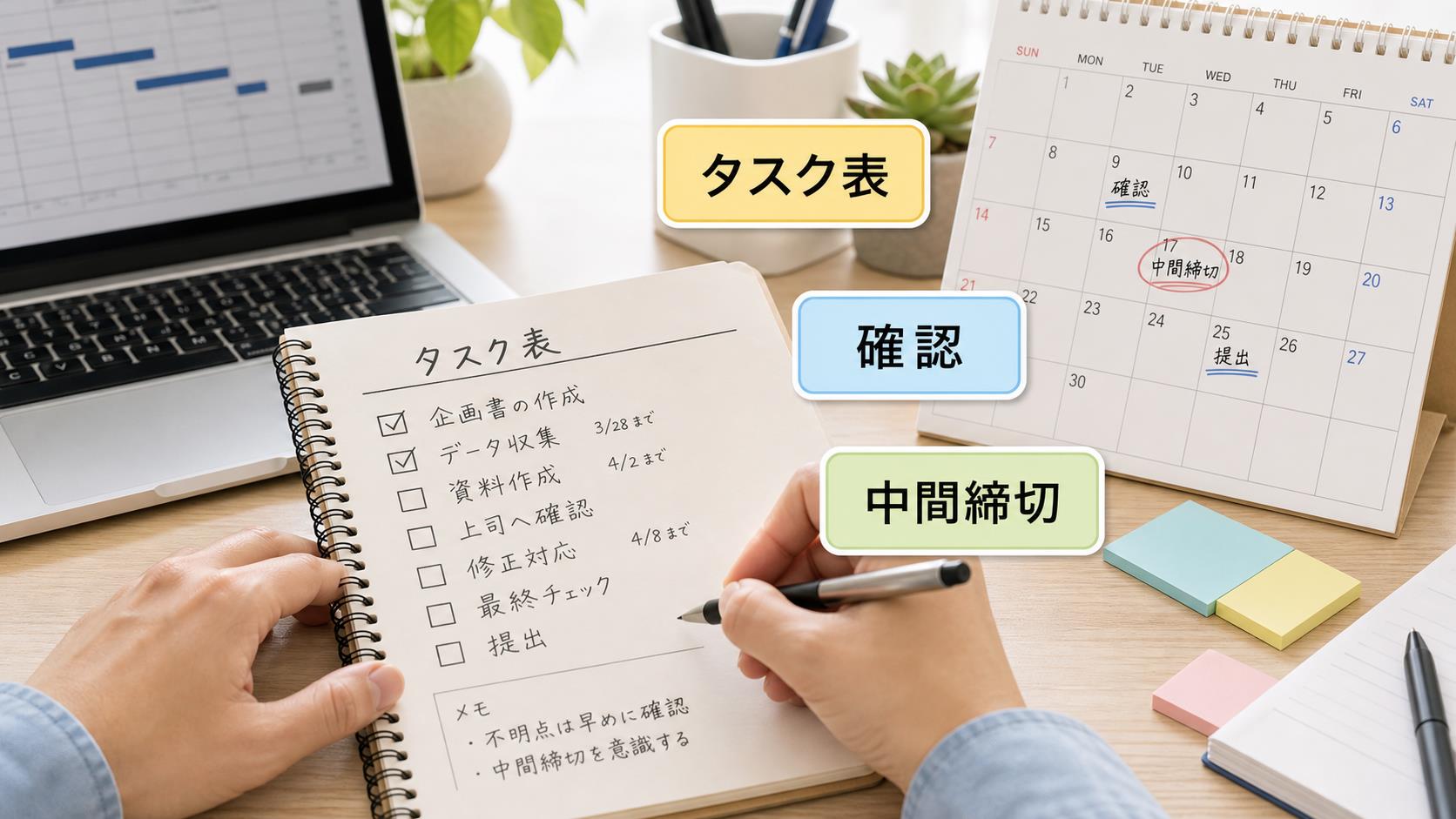 仕事のミスや遅れを減らすためのタスク表とチェックリスト
