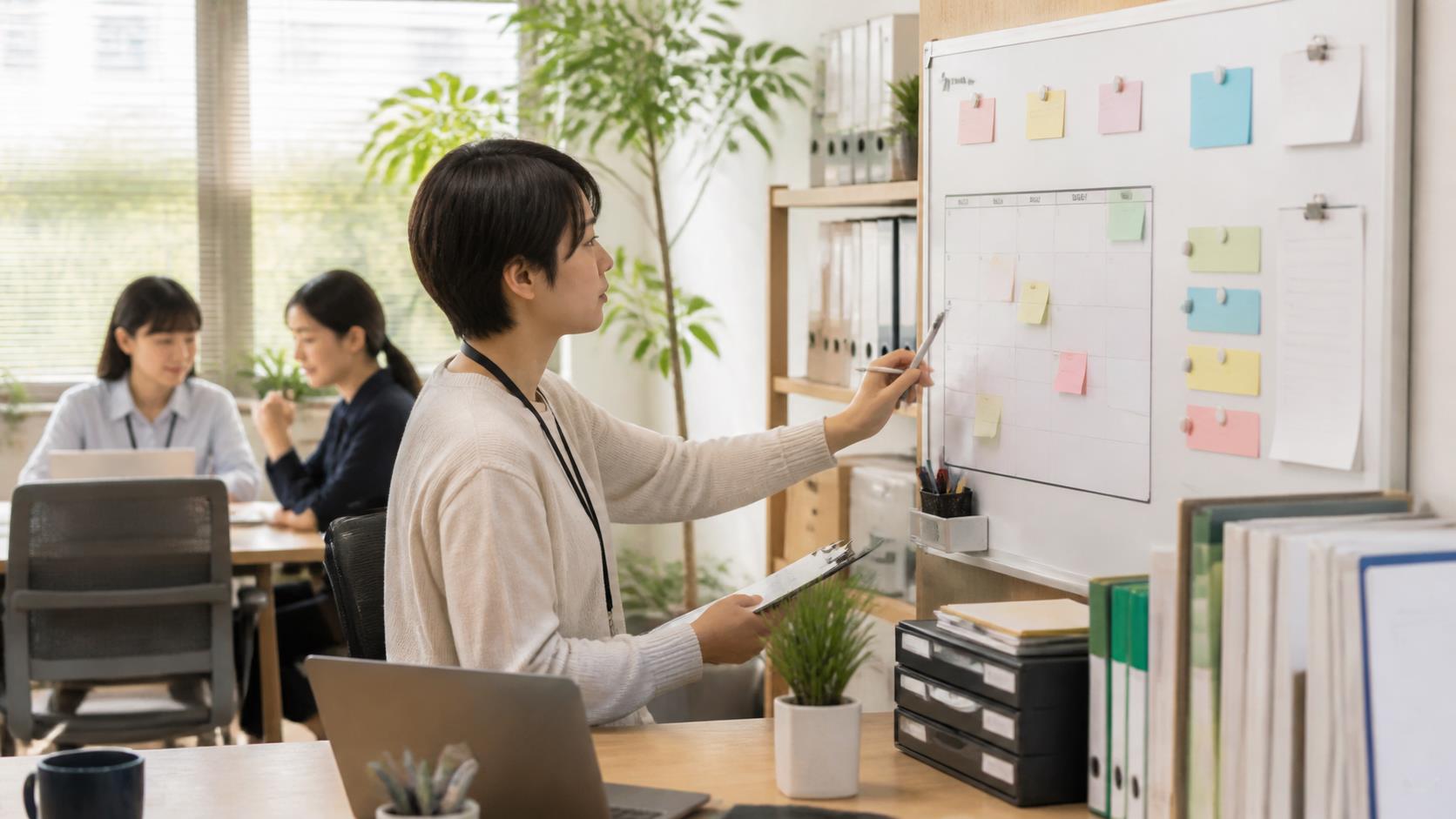 指示・優先順位・締切・相談先が見える働きやすい職場環境のイメージ