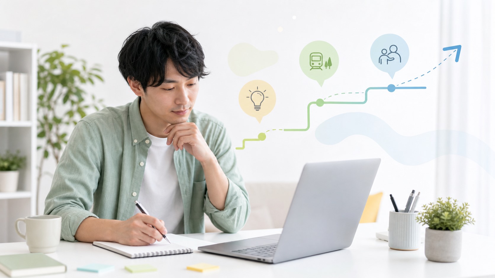 IT未経験者が学習の目的と進め方をノートに整理する様子