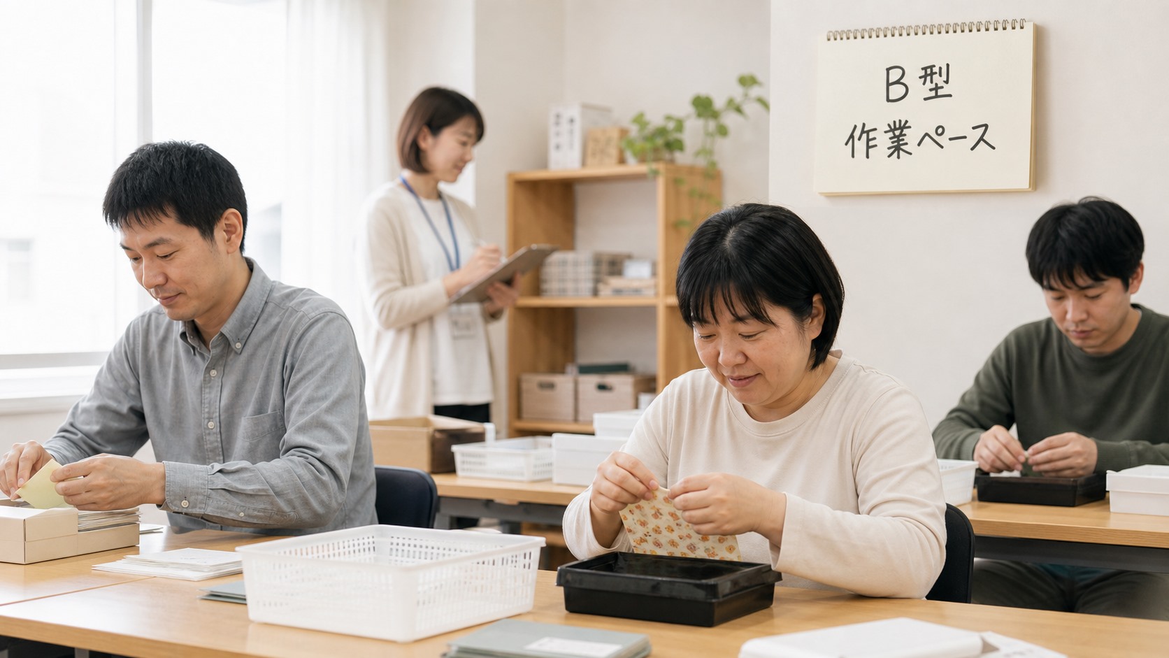 雇用契約なしで作業ペースを整えるB型事業所のイメージ