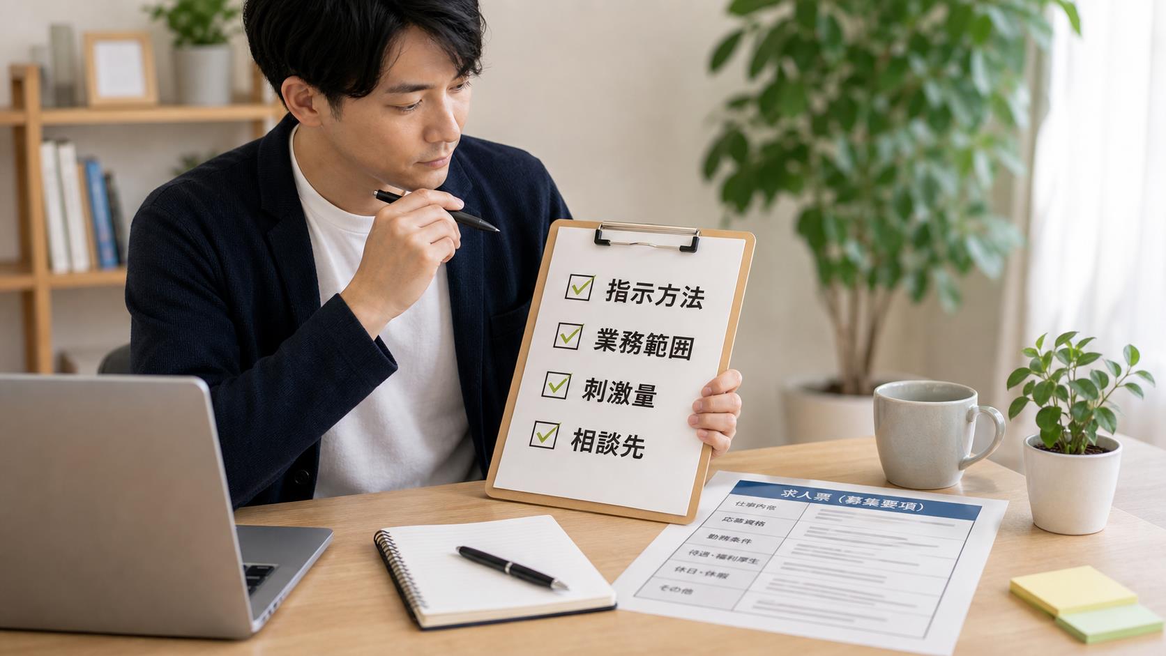 求人票や面接で指示方法・業務範囲・刺激量・相談先を確認するチェックリスト