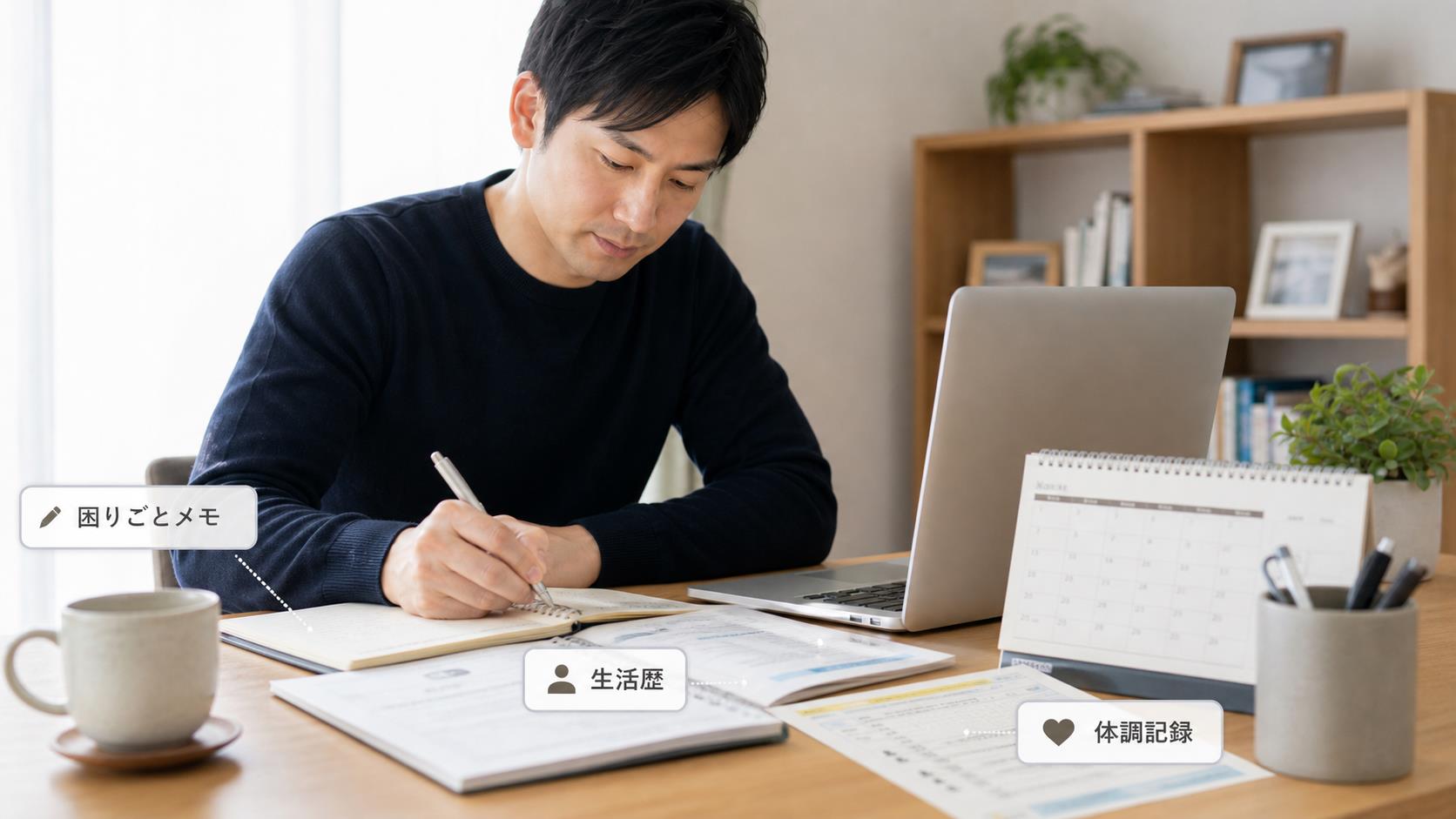 ADHD相談で持参するとよいメモや記録を整理した図