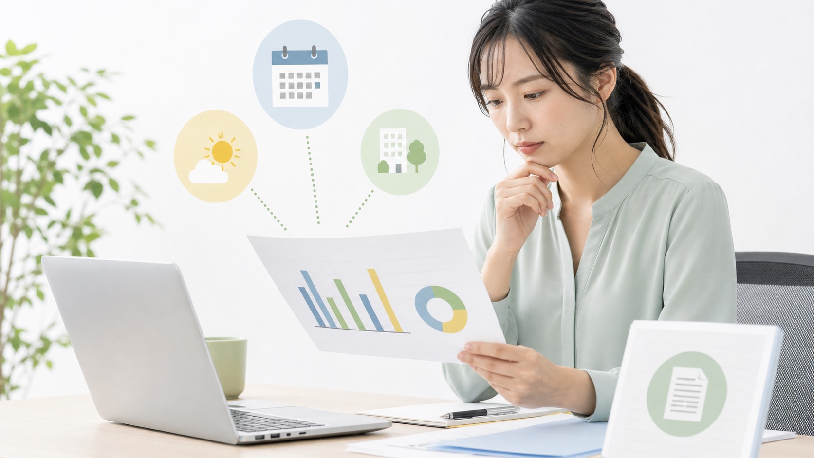 就職実績を時点と集計条件とあわせて確認する人とグラフのビジュアル